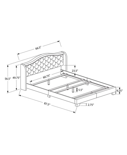 Dark Gray Wood And Tufted Velvet Queen Bed Frame