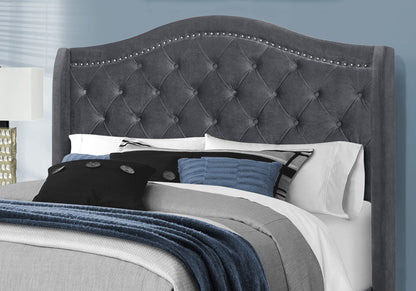 Dark Gray Wood And Tufted Velvet Queen Bed Frame