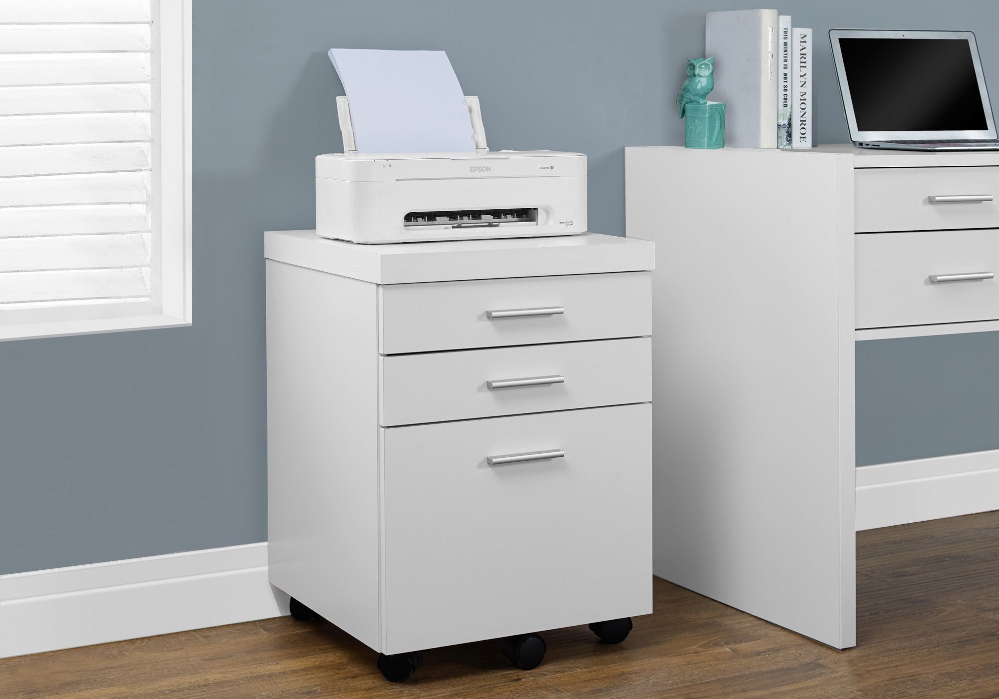 25" White Particle Board Filing Cabinet With Drawers