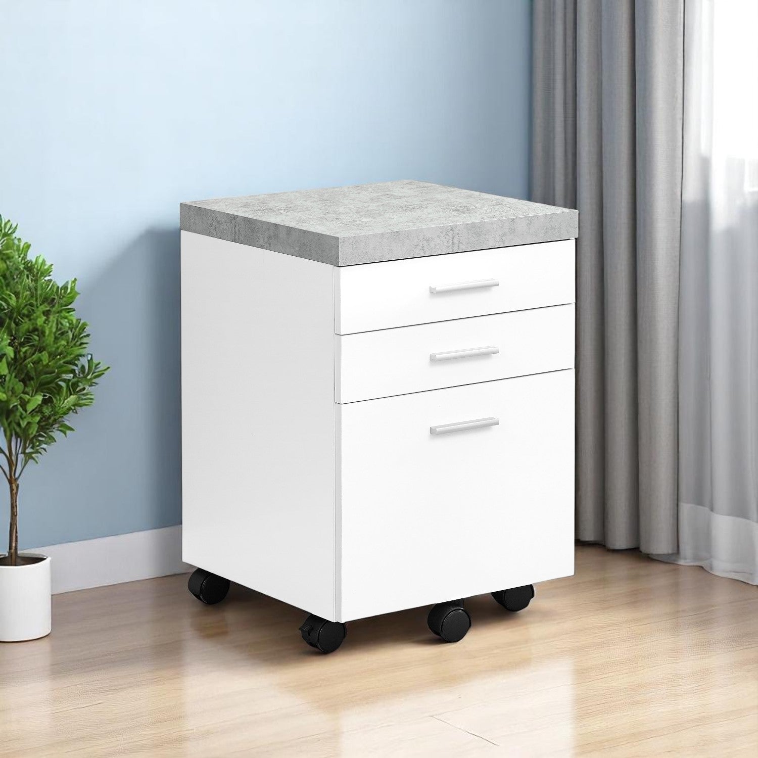 25" White And Gray Particle Board and Wood Filing Cabinet With Drawers