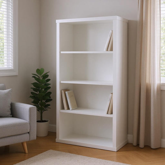 White Wood Adjustable Four Tier Bookcase