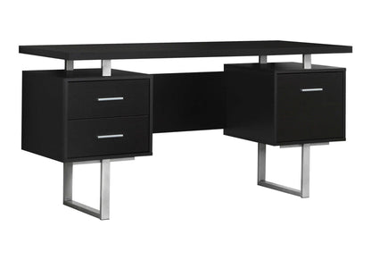 24" Black and Silver Computer Desk With Three Drawers