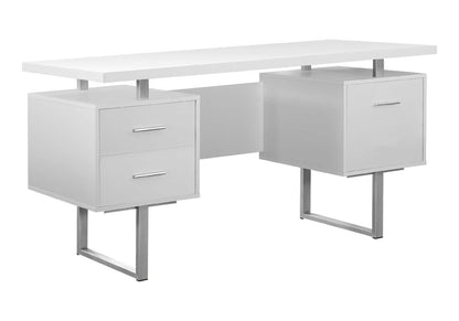 24" White and Silver Computer Desk With Three Drawers