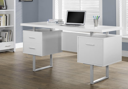 24" White and Silver Computer Desk With Three Drawers