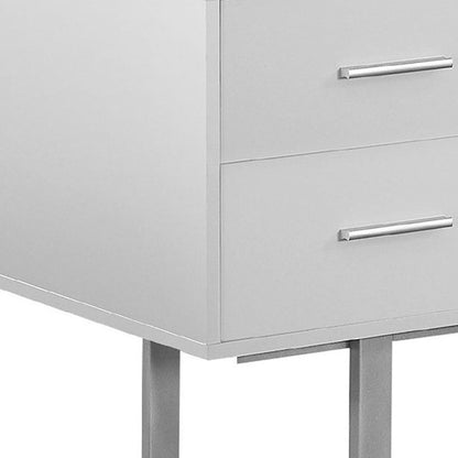 24" White and Silver Computer Desk With Three Drawers