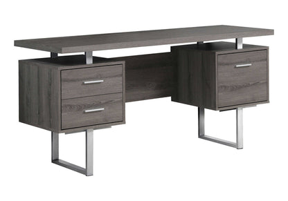24" Taupe and Silver Computer Desk With Three Drawers