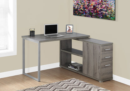 47" Taupe and Silver L Shape Computer Desk With Three Drawers