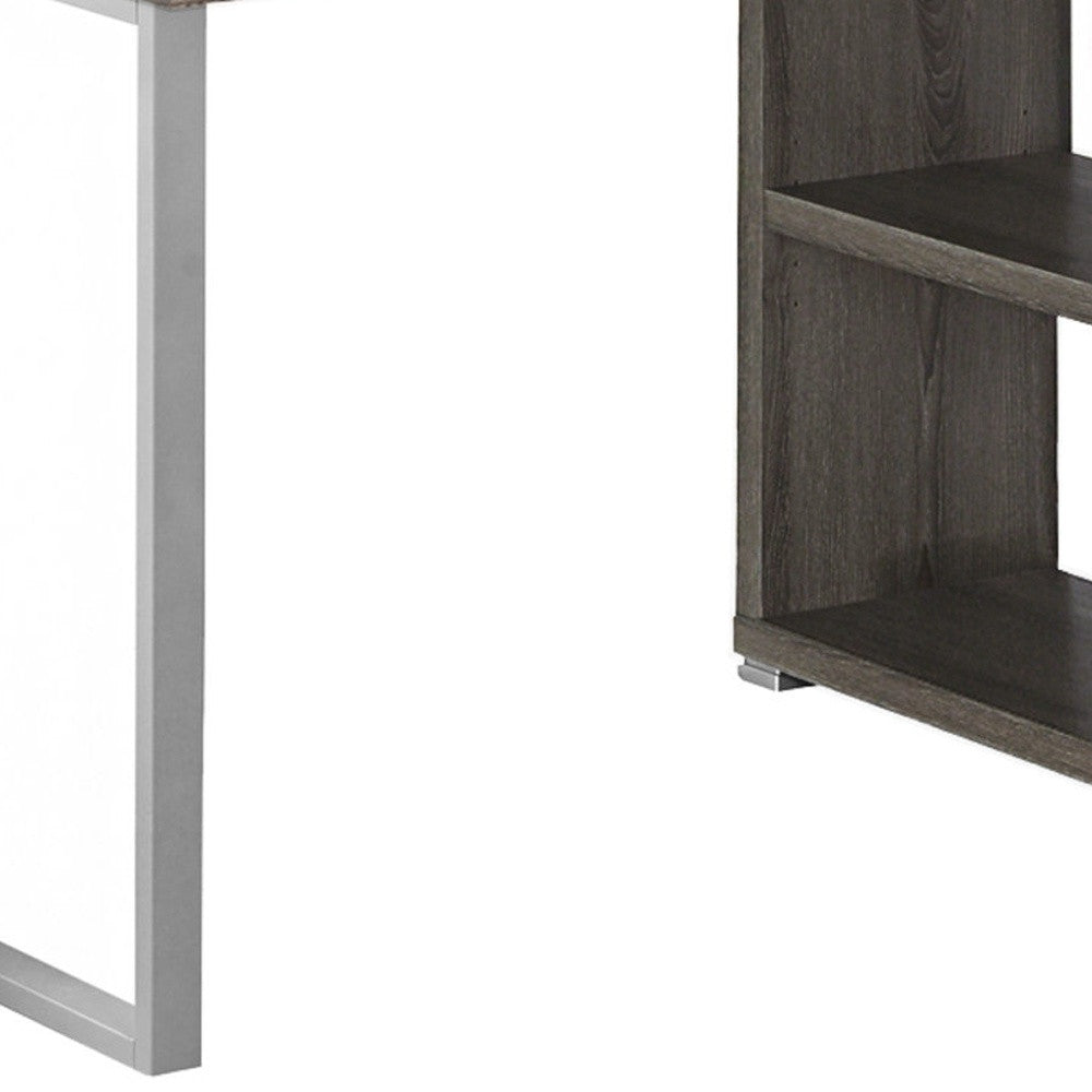 47" Taupe and Silver L Shape Computer Desk With Three Drawers