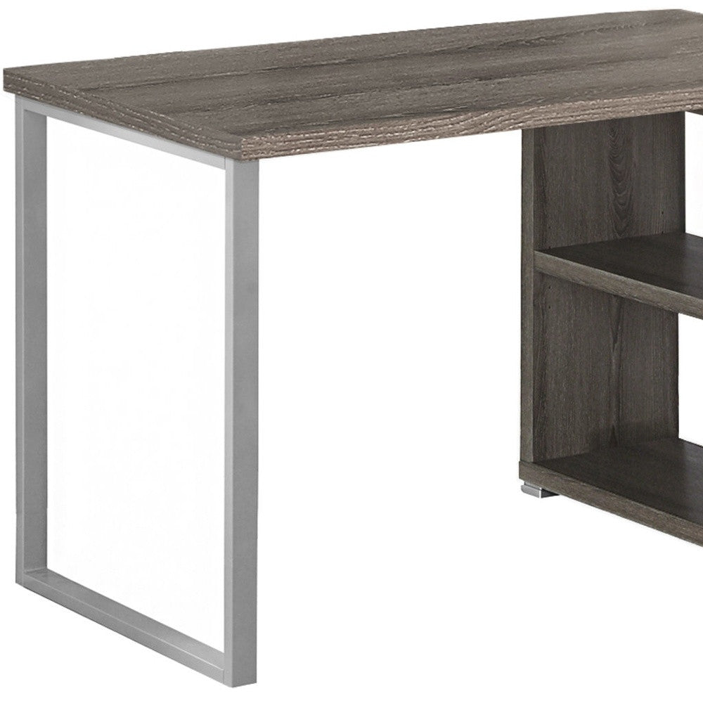 47" Taupe and Silver L Shape Computer Desk With Three Drawers