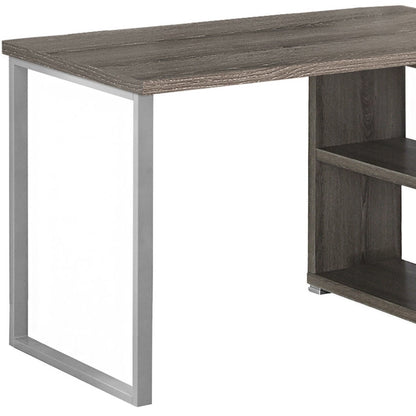 47" Taupe and Silver L Shape Computer Desk With Three Drawers