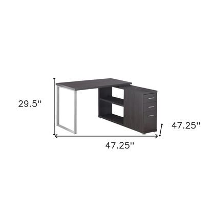 47" Gray and Silver L Shape Computer Desk With Three Drawers