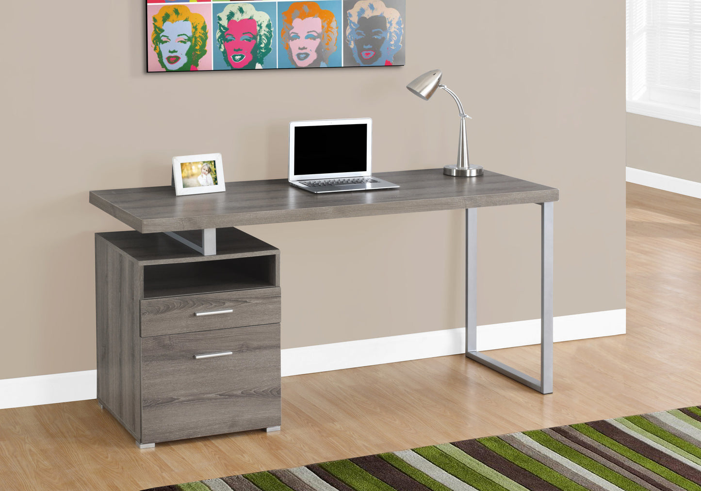 24" Taupe and Silver Computer Desk With Two Drawers