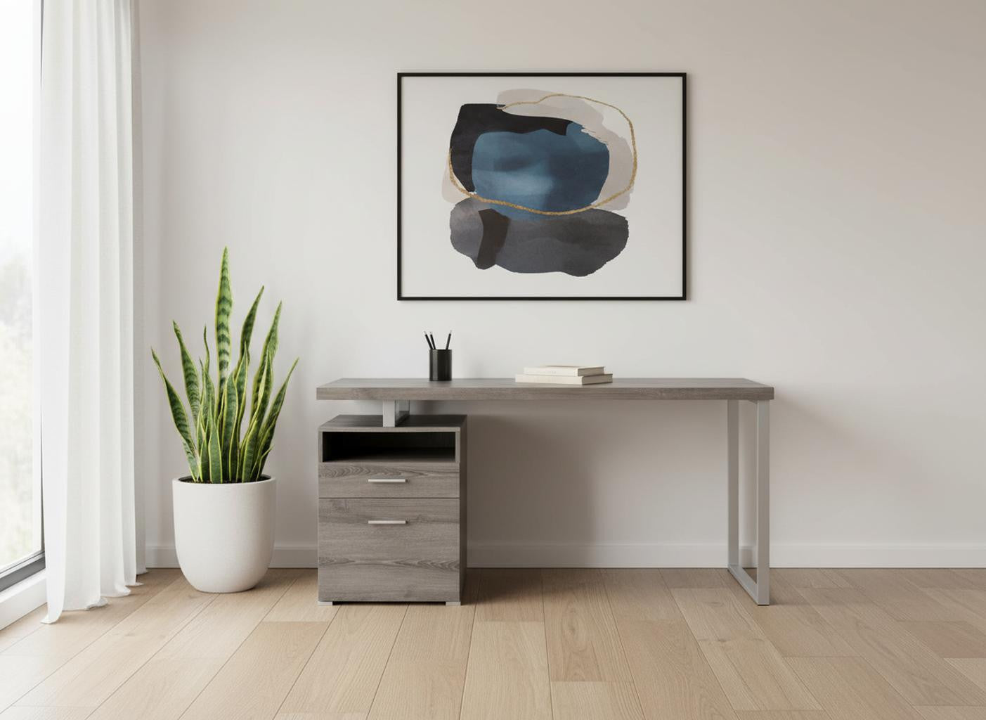 24" Taupe and Silver Computer Desk With Two Drawers