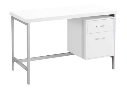 24" White and Silver Computer Desk With Two Drawers