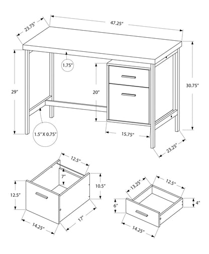 24" White and Silver Computer Desk With Two Drawers