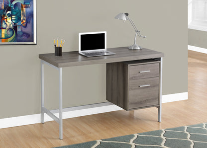24" Taupe and Silver Computer Desk With Two Drawers