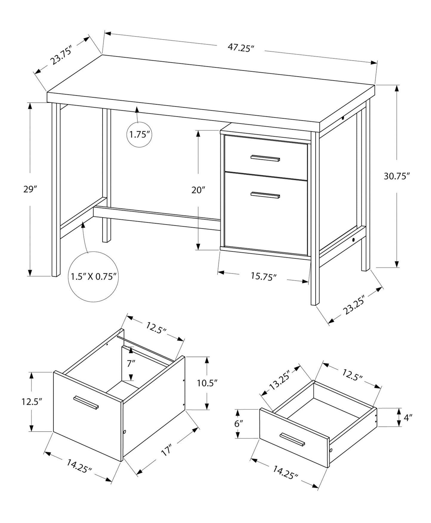 24" Taupe and Silver Computer Desk With Two Drawers
