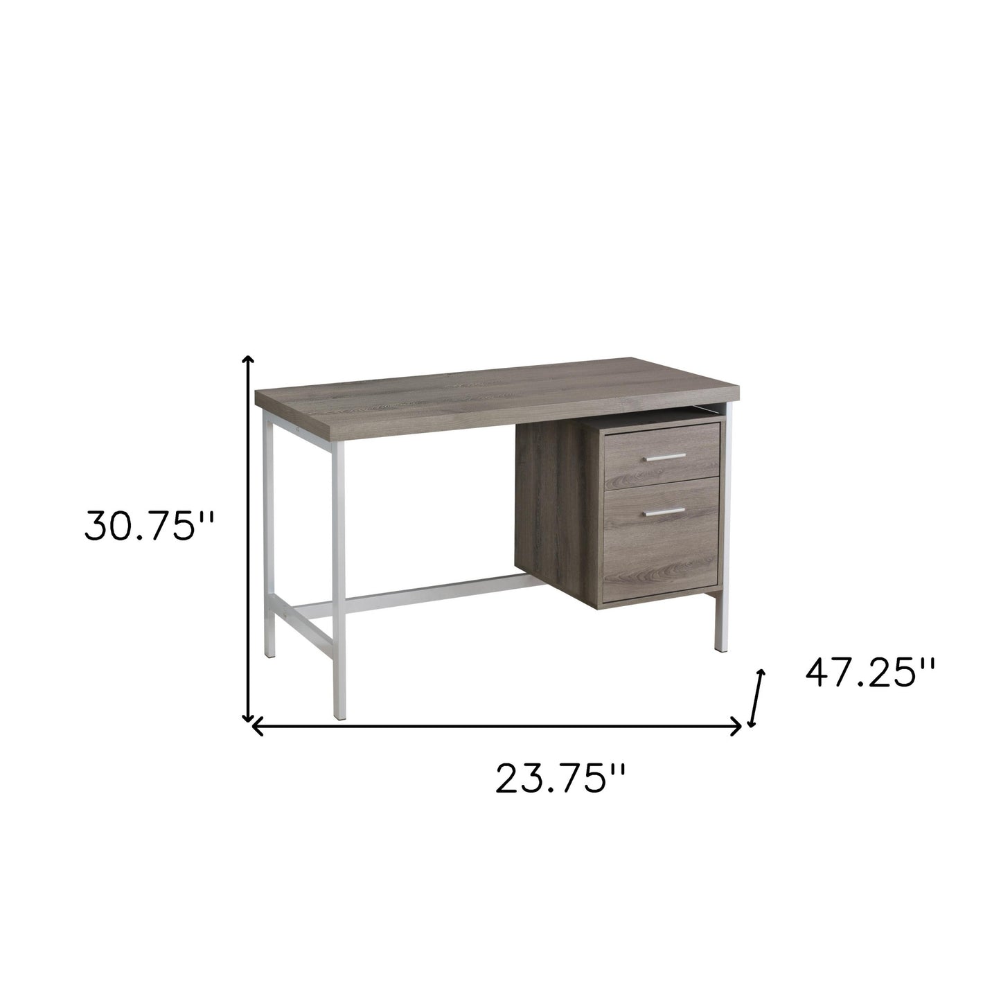 24" Taupe and Silver Computer Desk With Two Drawers