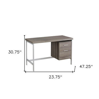 24" Taupe and Silver Computer Desk With Two Drawers