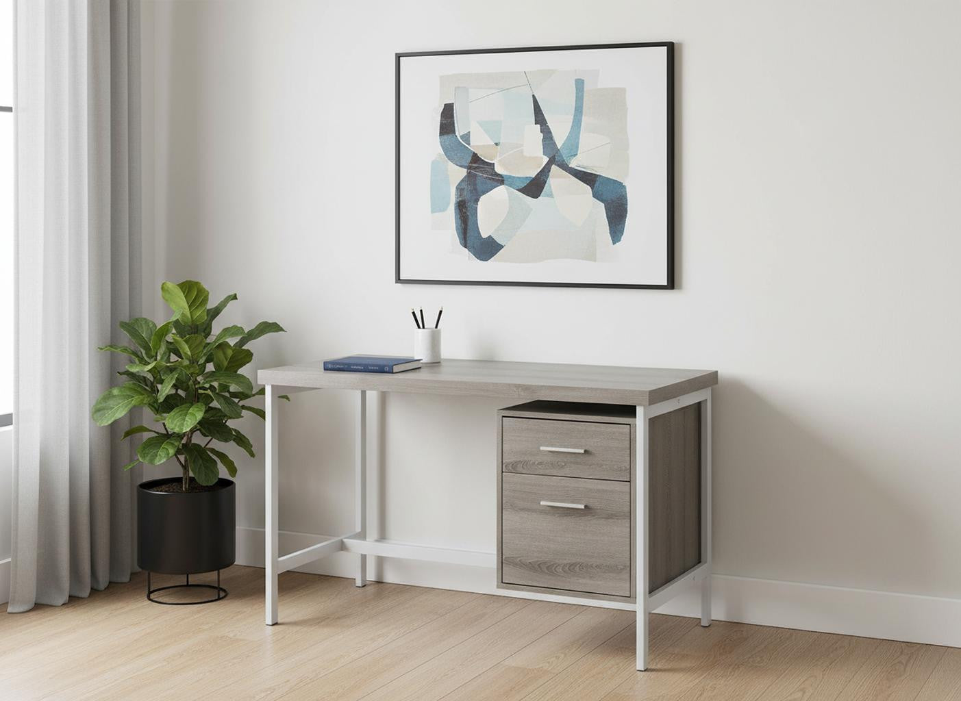 24" Taupe and Silver Computer Desk With Two Drawers