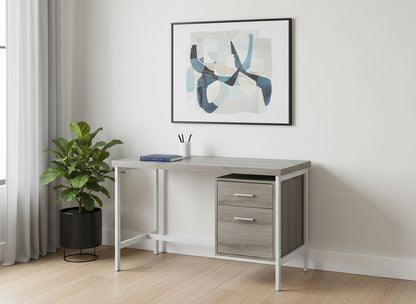 24" Taupe and Silver Computer Desk With Two Drawers
