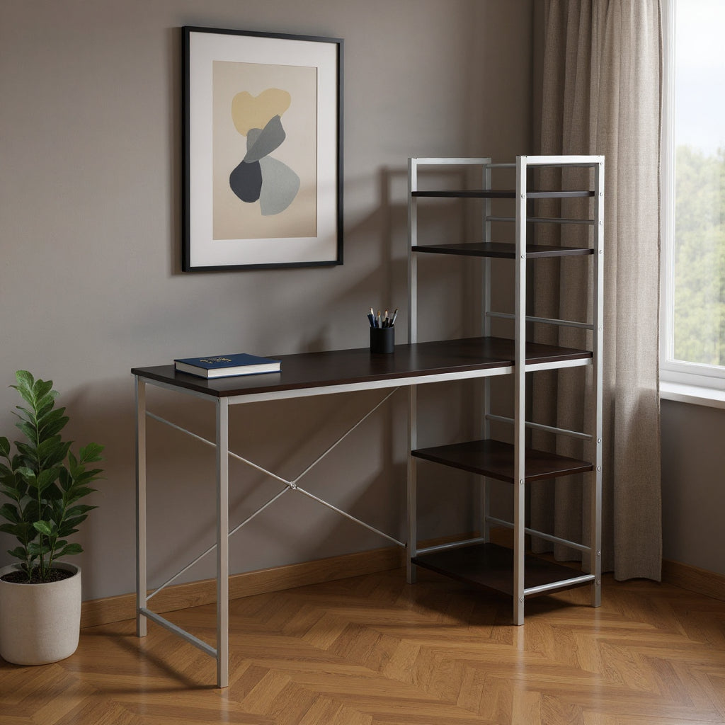 19" Dark Brown and Silver Computer Desk