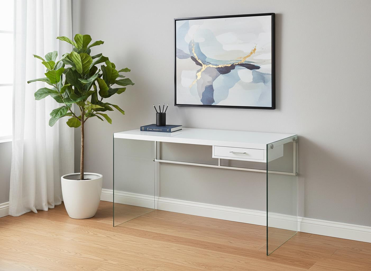 48" White and Clear Computer Desk