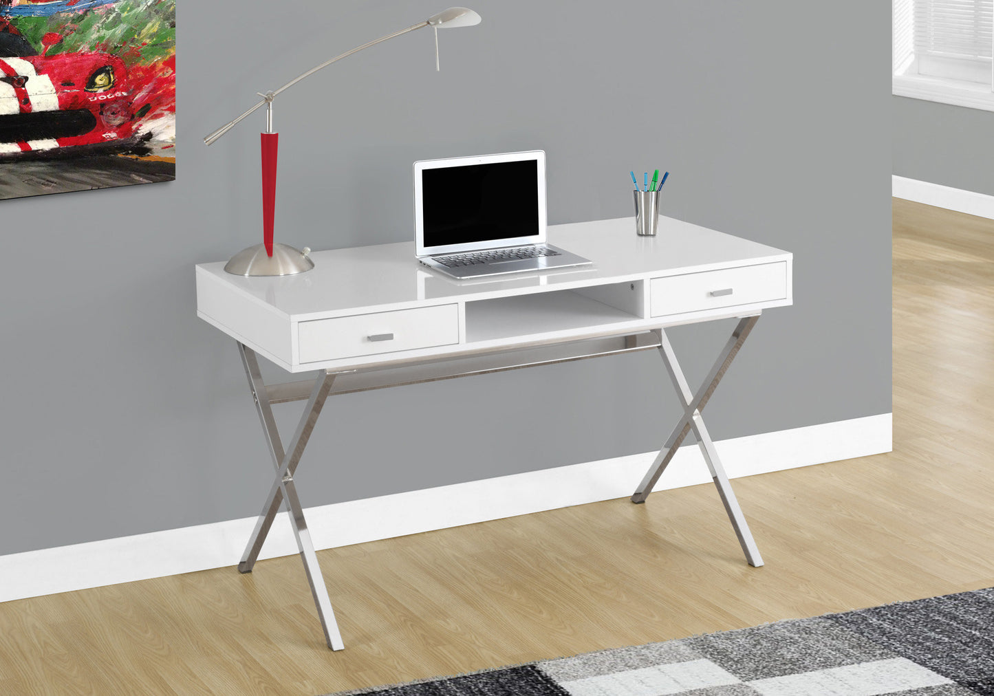 24" White and Silver Computer Desk With Two Drawers