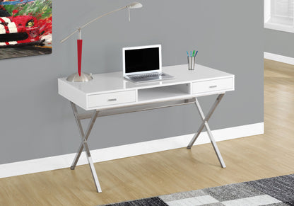 24" White and Silver Computer Desk With Two Drawers