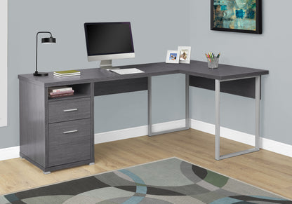 47" Gray and Silver L Shape Computer Desk With Two Drawers