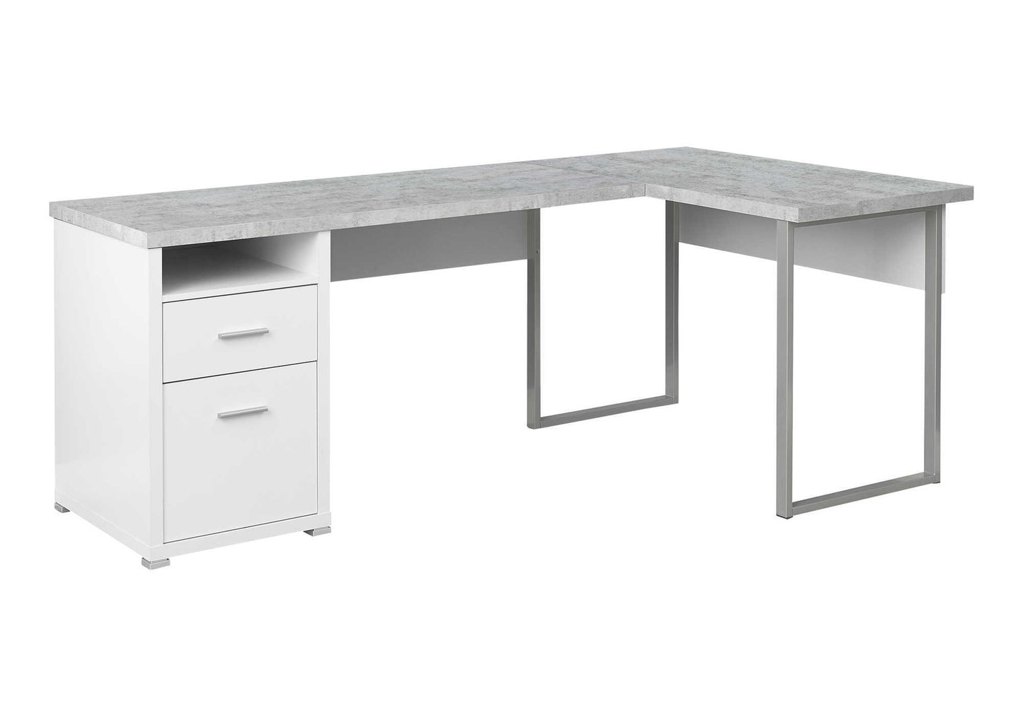 47" Gray and Silver L Shape Computer Desk With Two Drawers