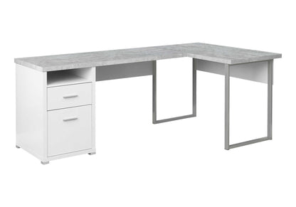 47" Gray and Silver L Shape Computer Desk With Two Drawers