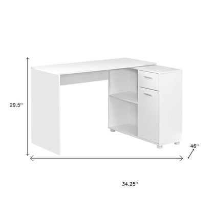 34" White L Shape Computer Desk With Two Drawers