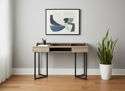 22" Taupe and Black Writing Desk With Two Drawers