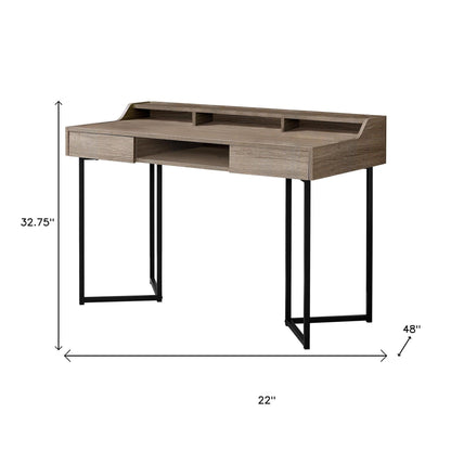 22" Taupe and Black Writing Desk With Two Drawers