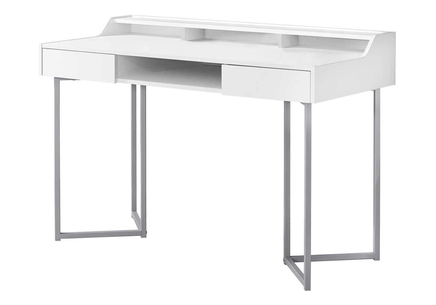 22" White and Silver Writing Desk With Two Drawers
