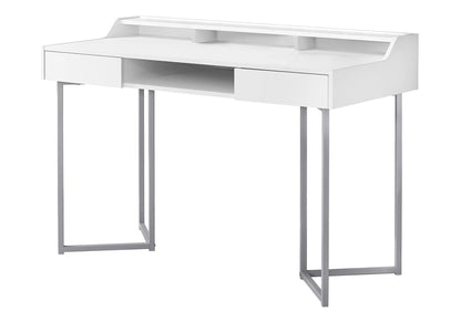 22" White and Silver Writing Desk With Two Drawers