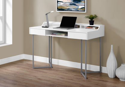 22" White and Silver Writing Desk With Two Drawers