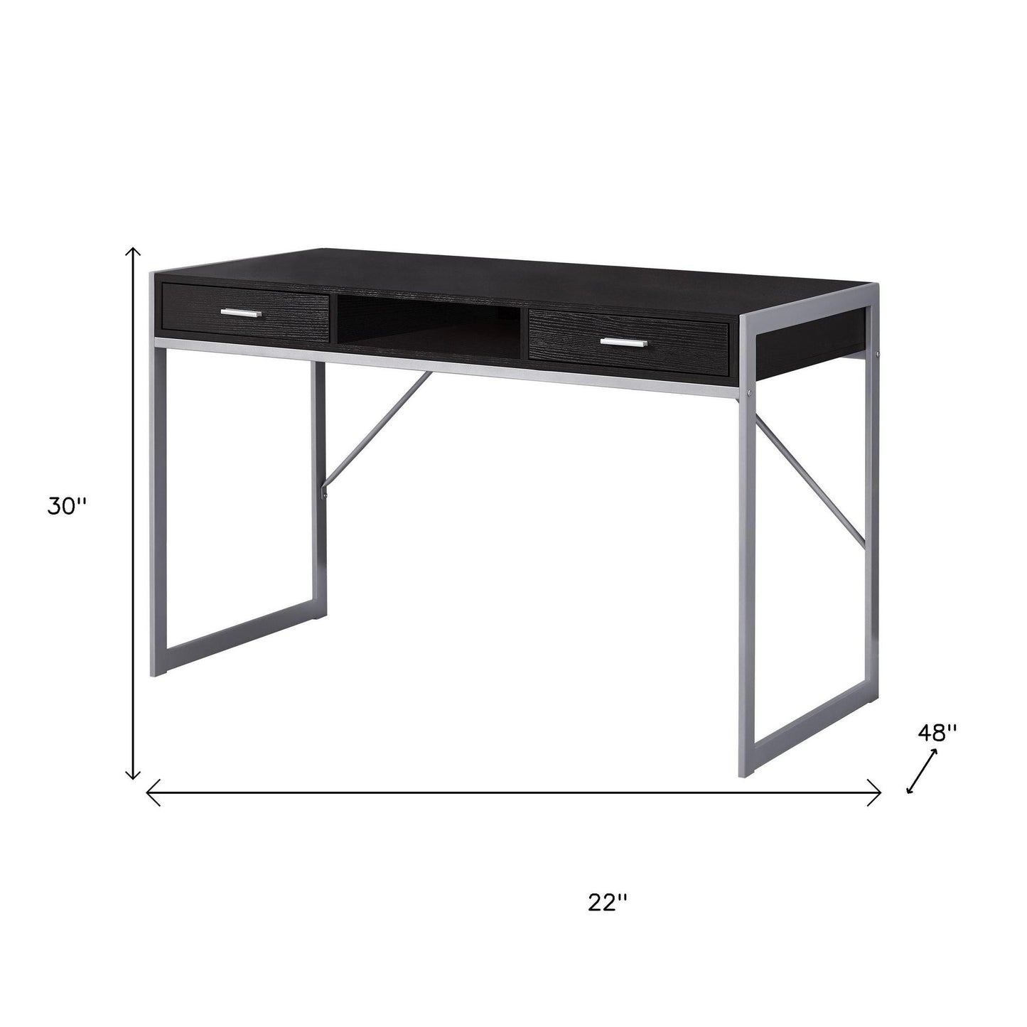 22" Dark Brown and Silver Computer Desk With Two Drawers