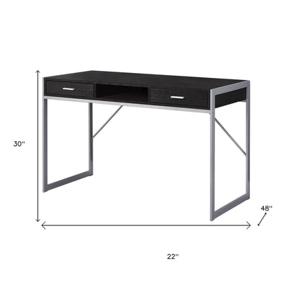 22" Dark Brown and Silver Computer Desk With Two Drawers
