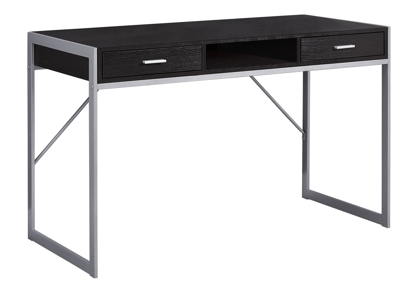 22" Dark Brown and Silver Computer Desk With Two Drawers