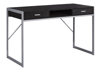 22" Dark Brown and Silver Computer Desk With Two Drawers