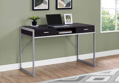 22" Dark Brown and Silver Computer Desk With Two Drawers
