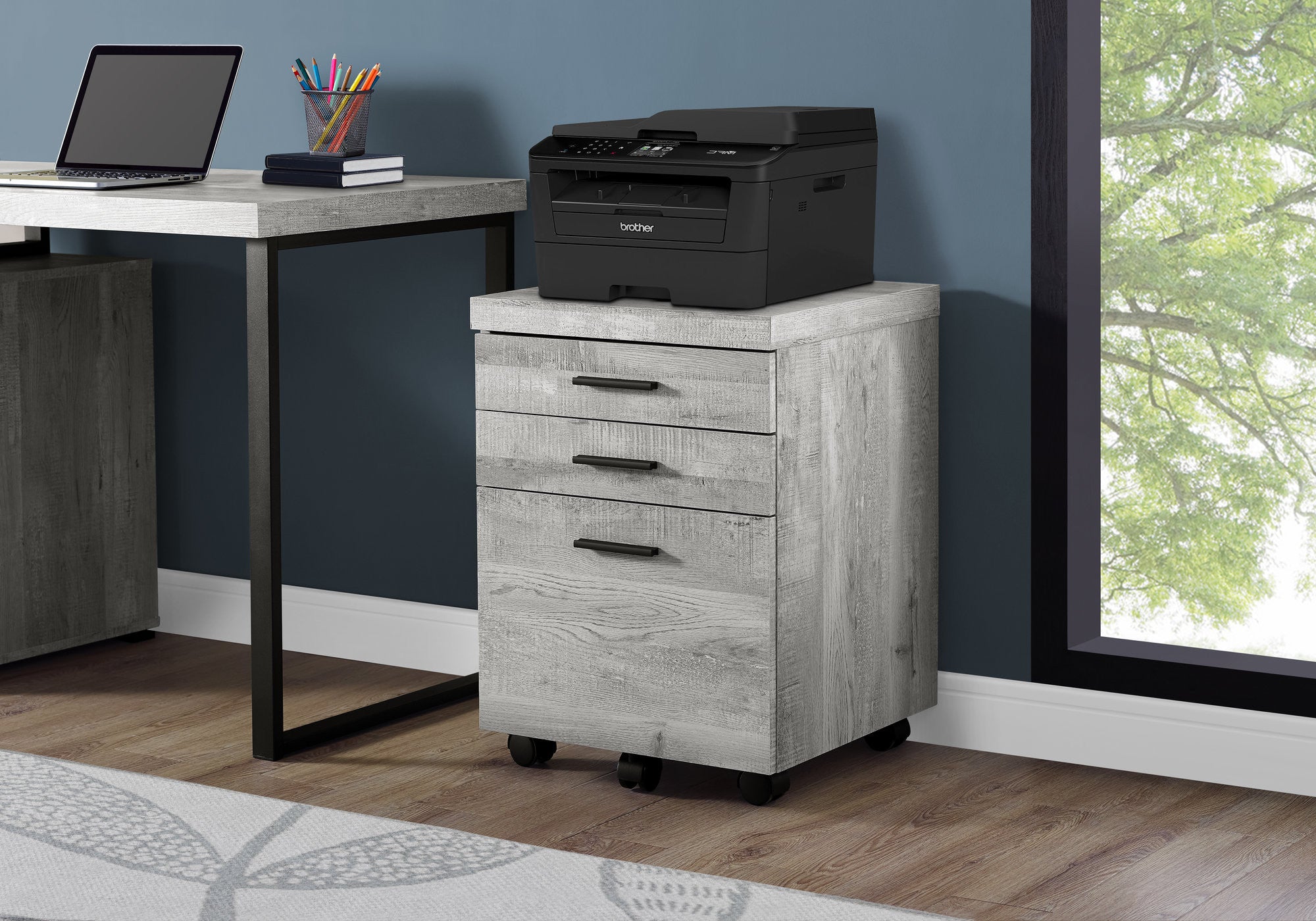 25" Grey Particle Board And Wood Filing Cabinet With Drawers