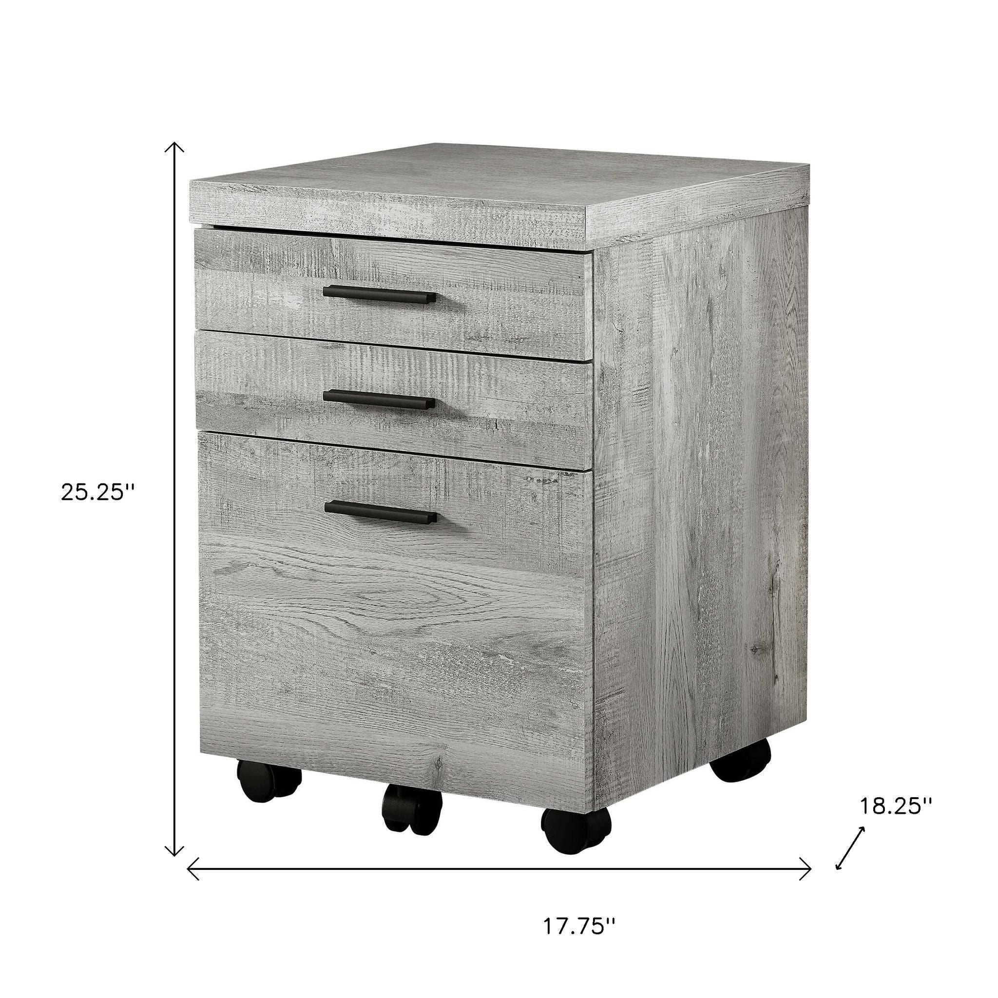 25" Grey Particle Board And Wood Filing Cabinet With Drawers