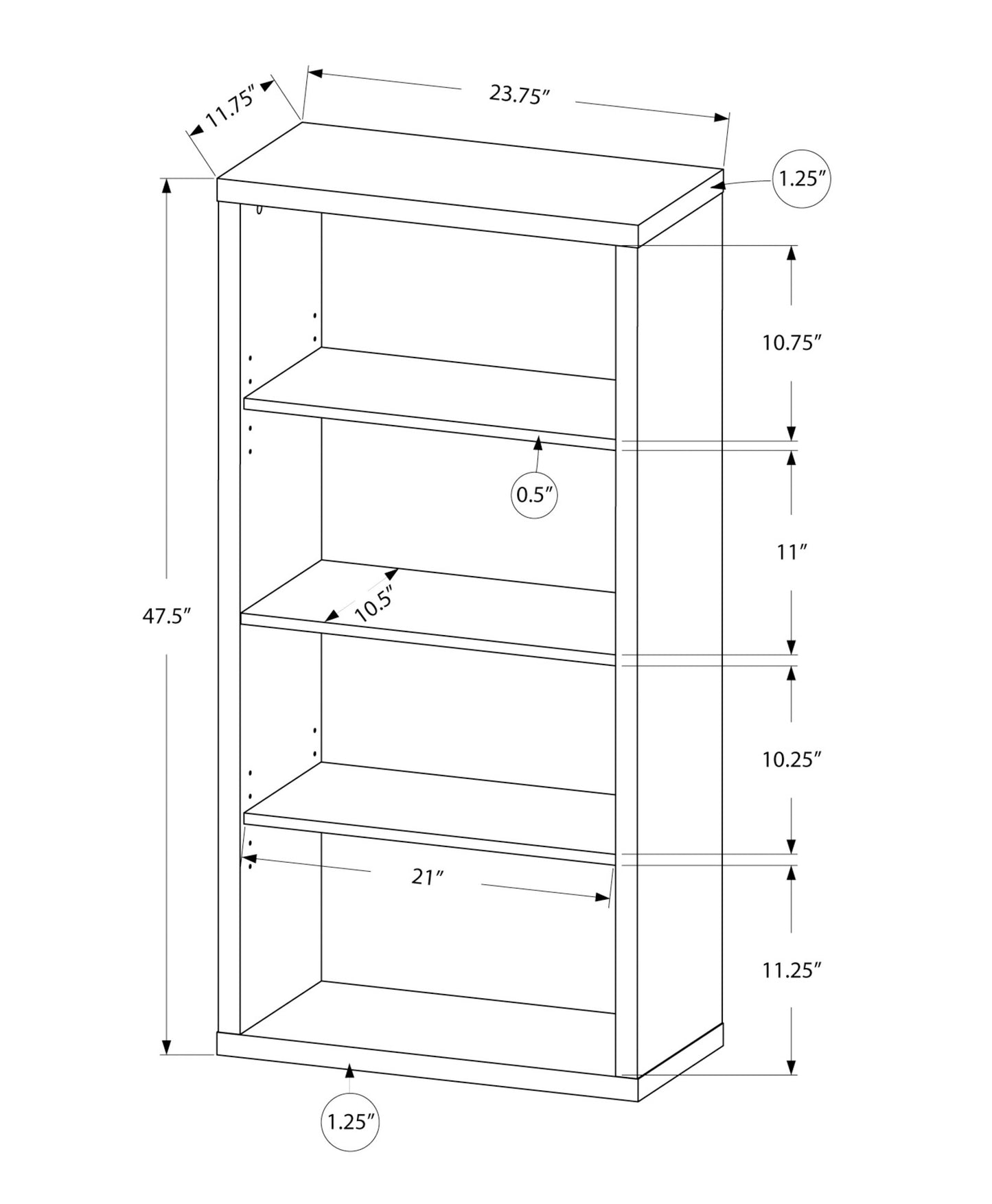 48" Taupe Distressed Wood Adjustable Four Tier Bookcase