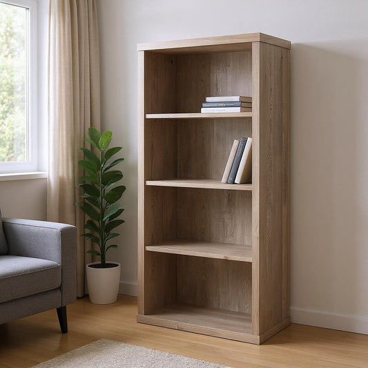 48" Taupe Distressed Wood Adjustable Four Tier Bookcase