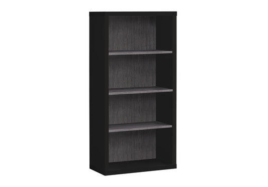 48" Black And Gray Distressed Wood Adjustable Four Tier Bookcase