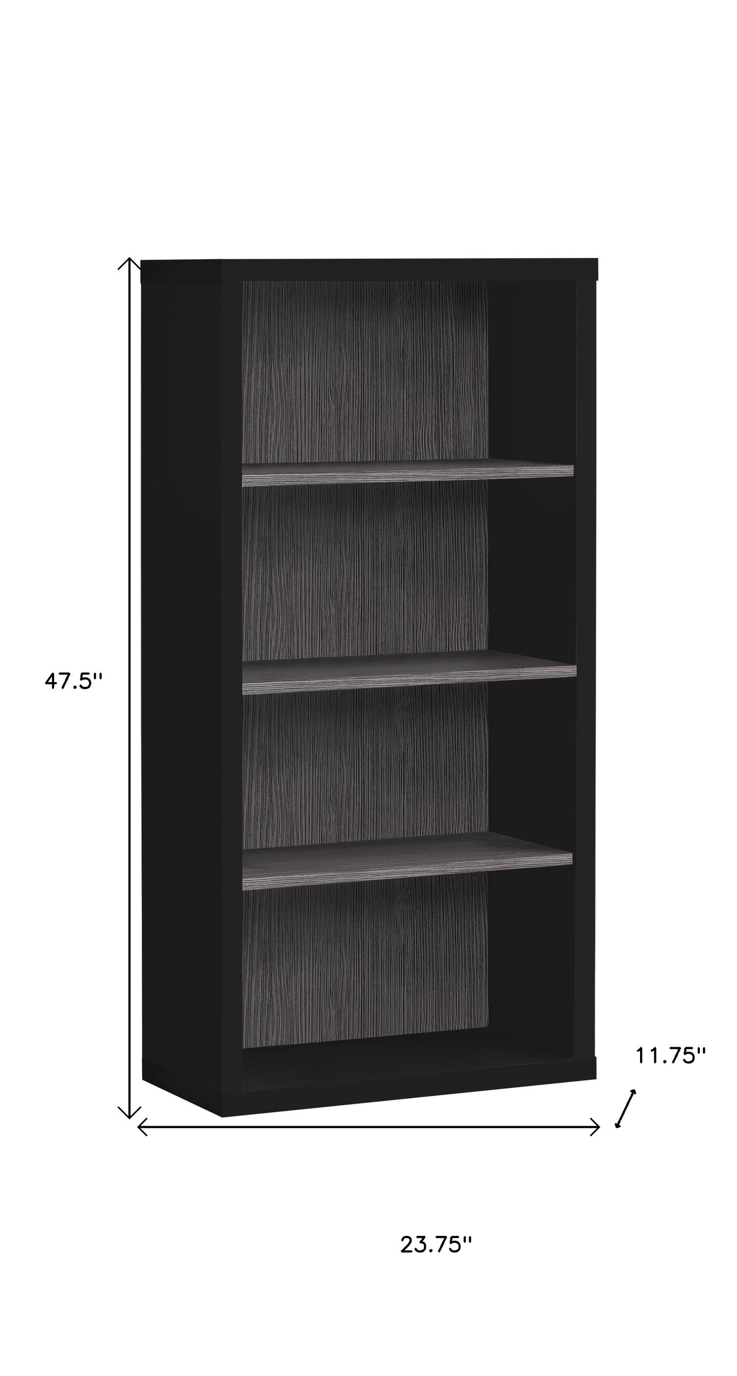 48" Black And Gray Distressed Wood Adjustable Four Tier Bookcase