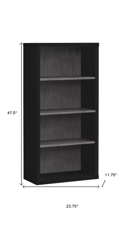 48" Black And Gray Distressed Wood Adjustable Four Tier Bookcase